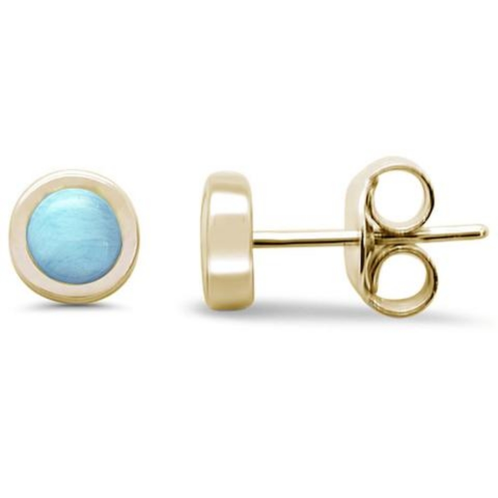 yellow gold plated round natural larimar st